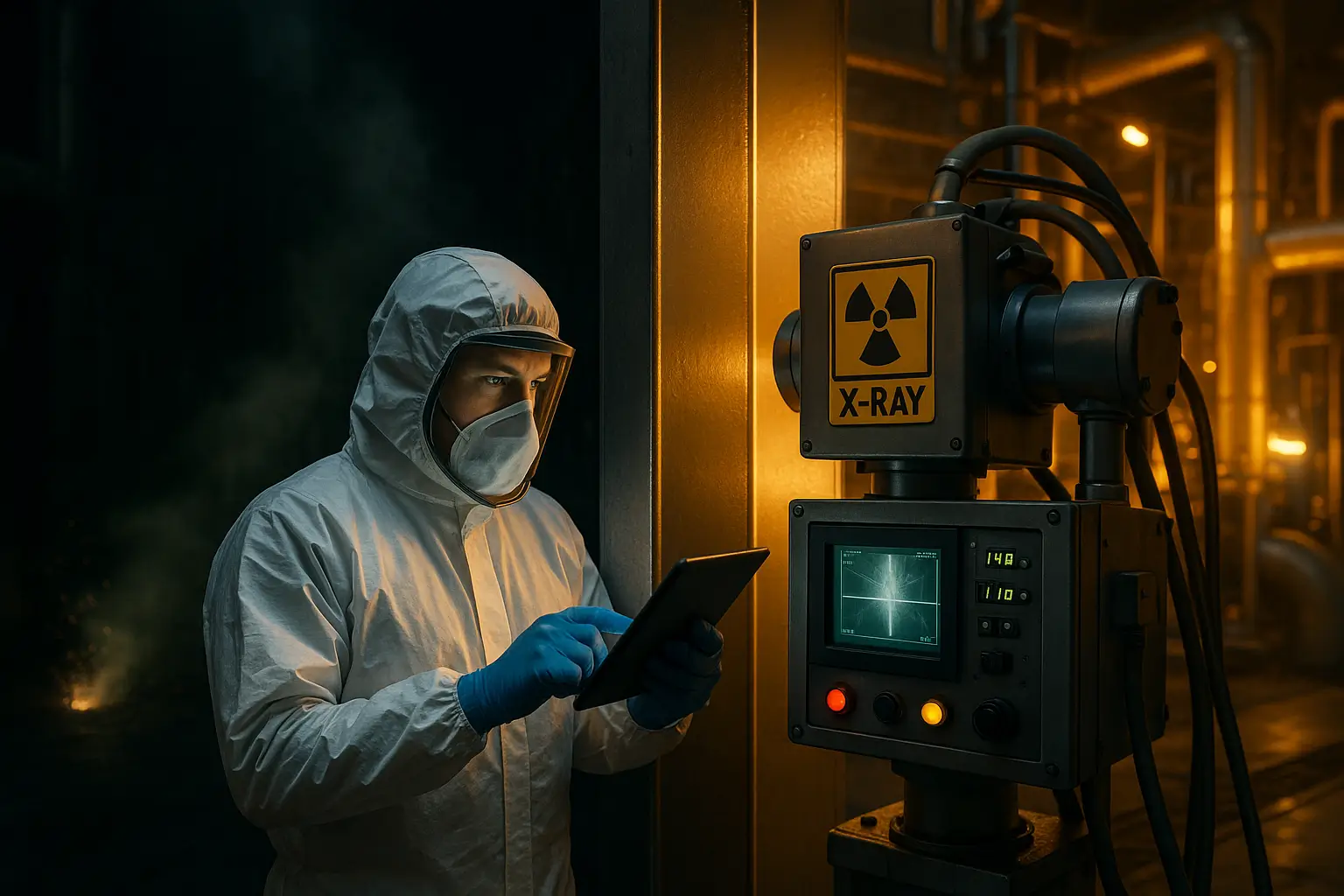 инженер проверяет параметры рентгеновского оборудования